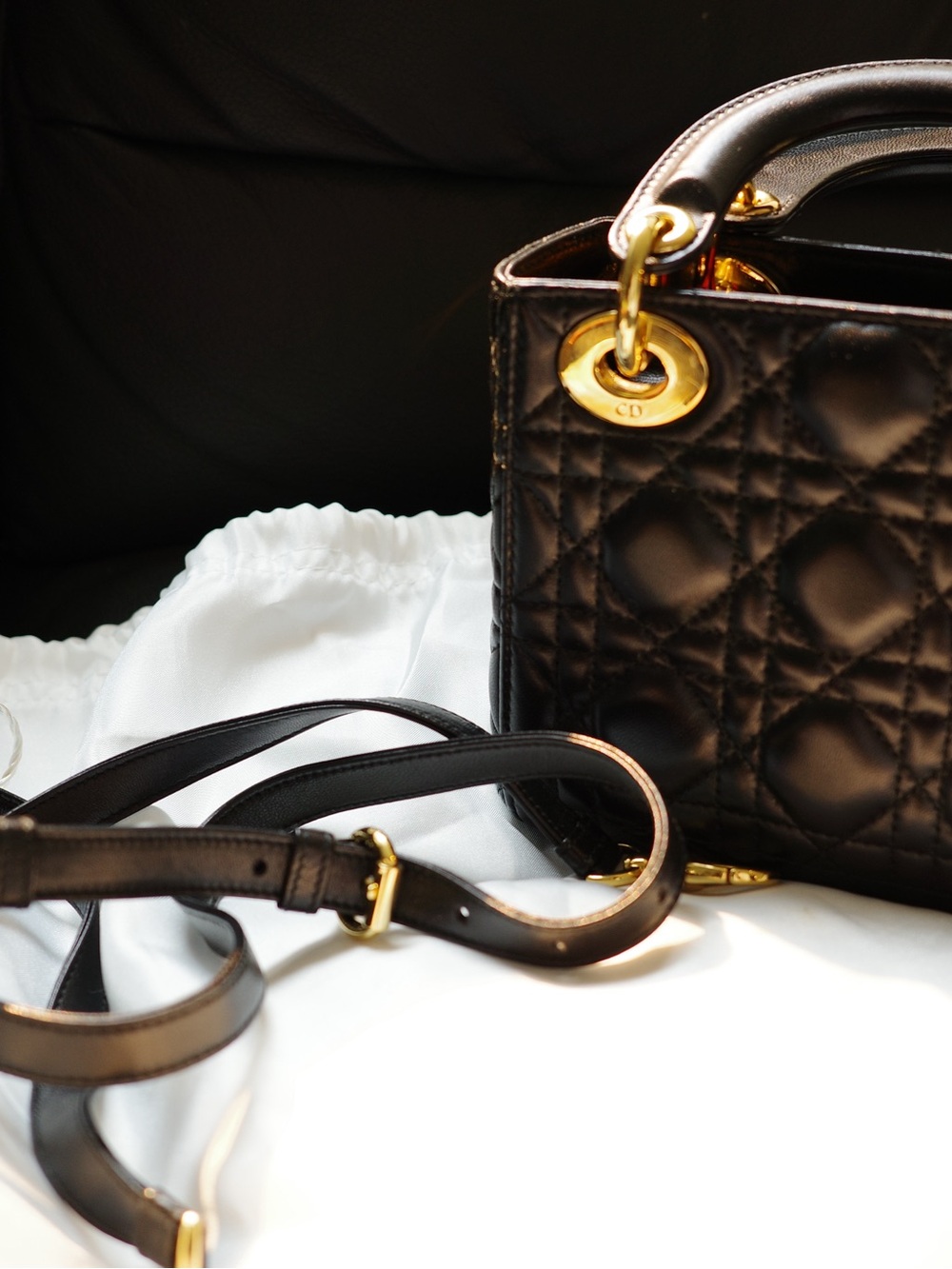 Dior Black Quilted Mini Lady Bag with Gold-Tone Hardware